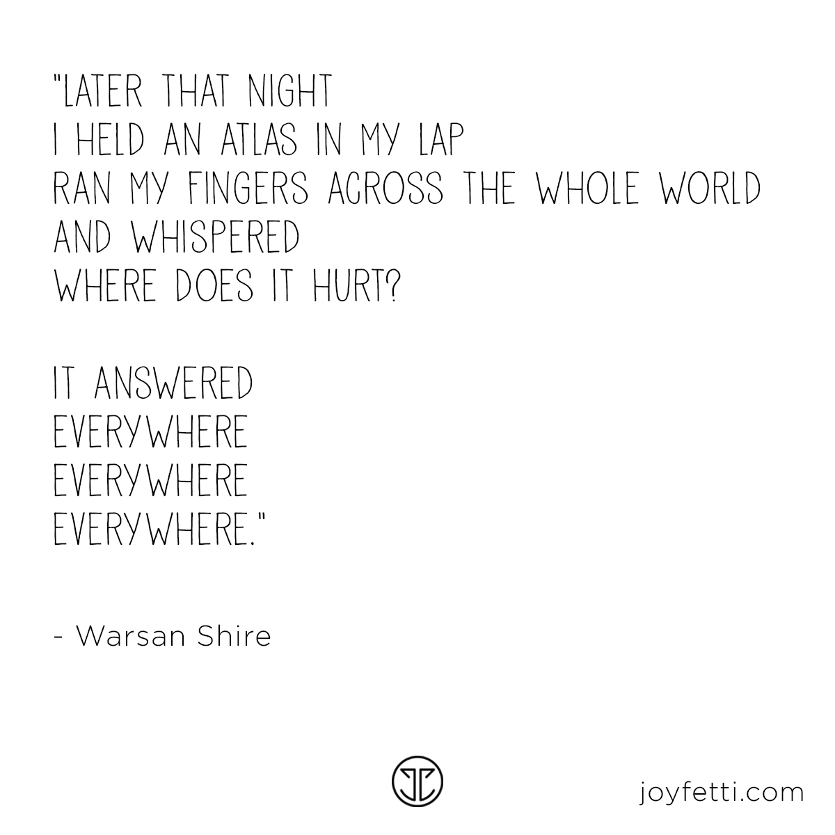 Atlas, where does it hurt quote by Warsan Shire on JOYFETTI