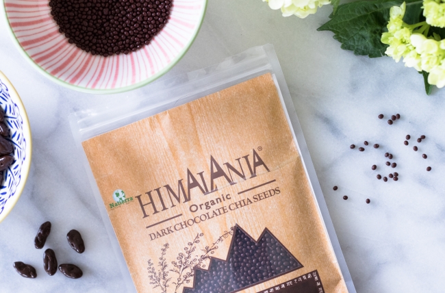 Himalania chocolate covered goji berries and chia seeds on joyfetti.com_chia seeds package